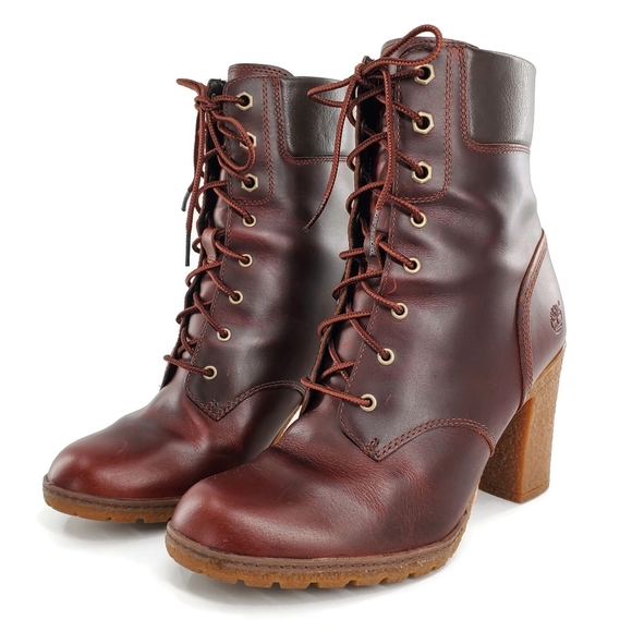 Timberland Shoes - Timberland Glancy Burgundy Leather Waterproof 6 Inch Lace-Up Comfort Heel Boots
